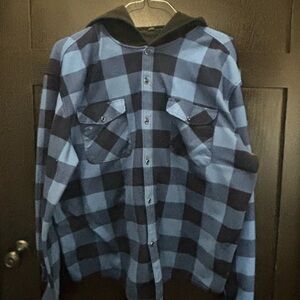 Source Unknown Blue and Black Plaid Hooded Jacket